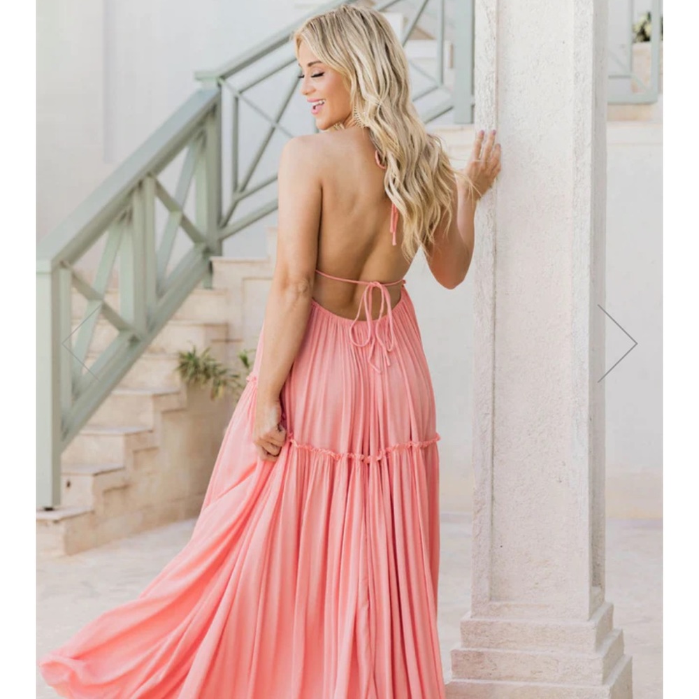 Pink Lily Coral Halter Maxi Dress